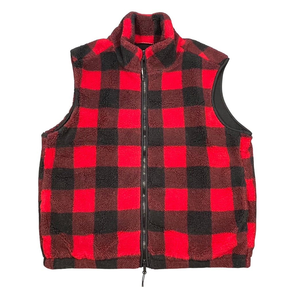 Woolrich Red Buffalo Plaid Sherpa Fleece Zip Up Vest Mens Small S